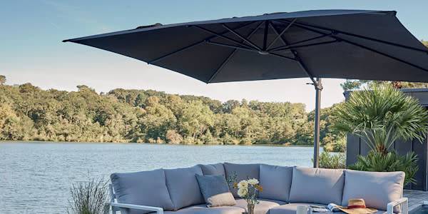 Parasol déporté inclinable rectangle gris chiné 3x3m 220g/m² Egor ECLOZ