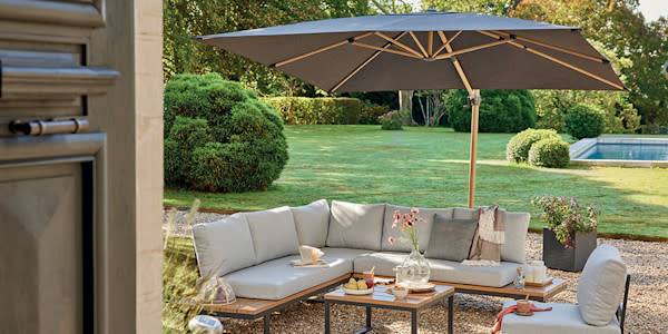 Parasol déporté inclinable carré effet bois gris chiné 3x3m Edgar ECLOZ