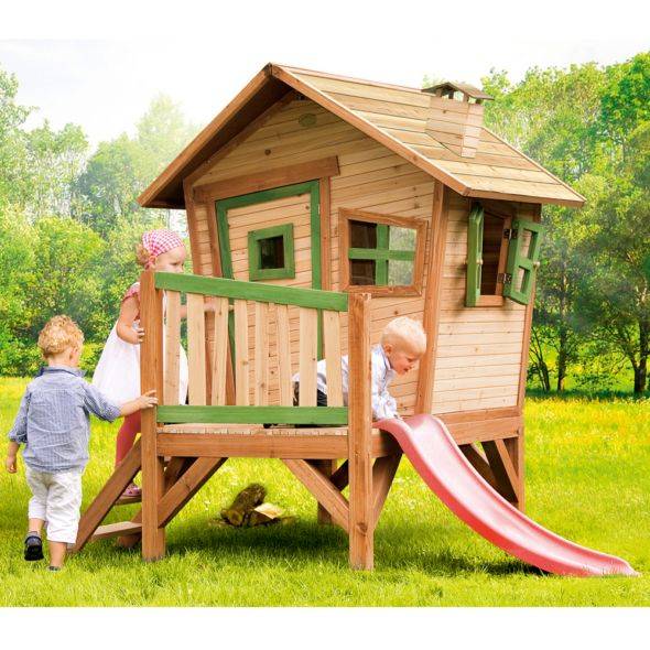 Cabane enfant bois sur pilotis + Toboggan Robin