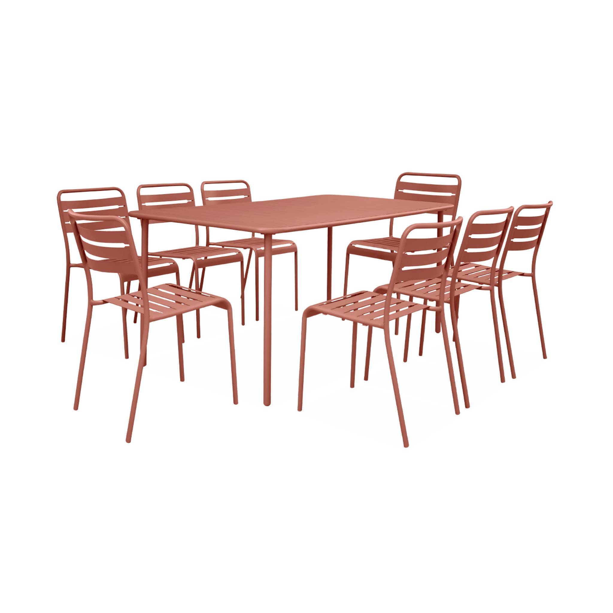 sweeek - Table de jardin métal + 8 assises terracotta traitement antirouille. lattes et bords arrondis  | sweeek - Image 2