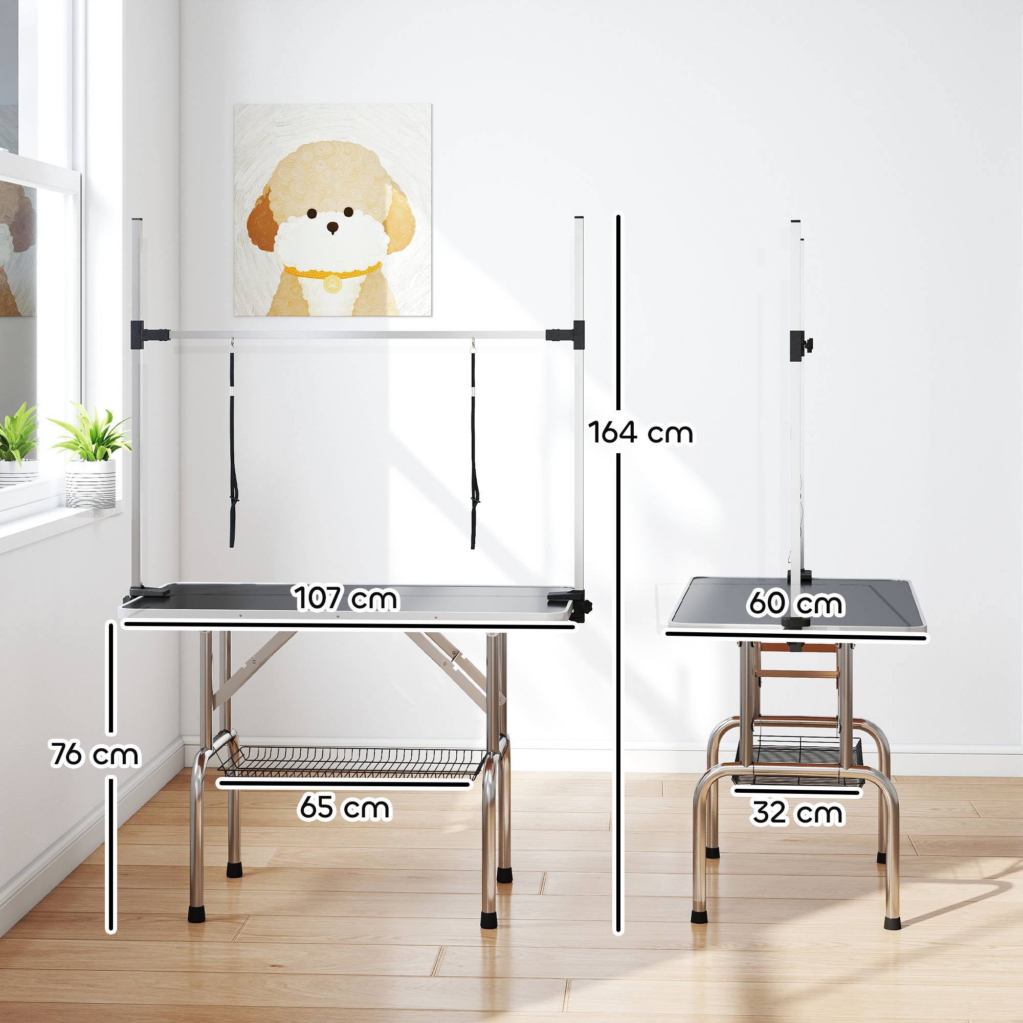 ComfortXL - Table de toilettage chien acier inoxydable 107 x 60 cm potence réglable pliante - ComfortXL Outdoor Living - Image 4
