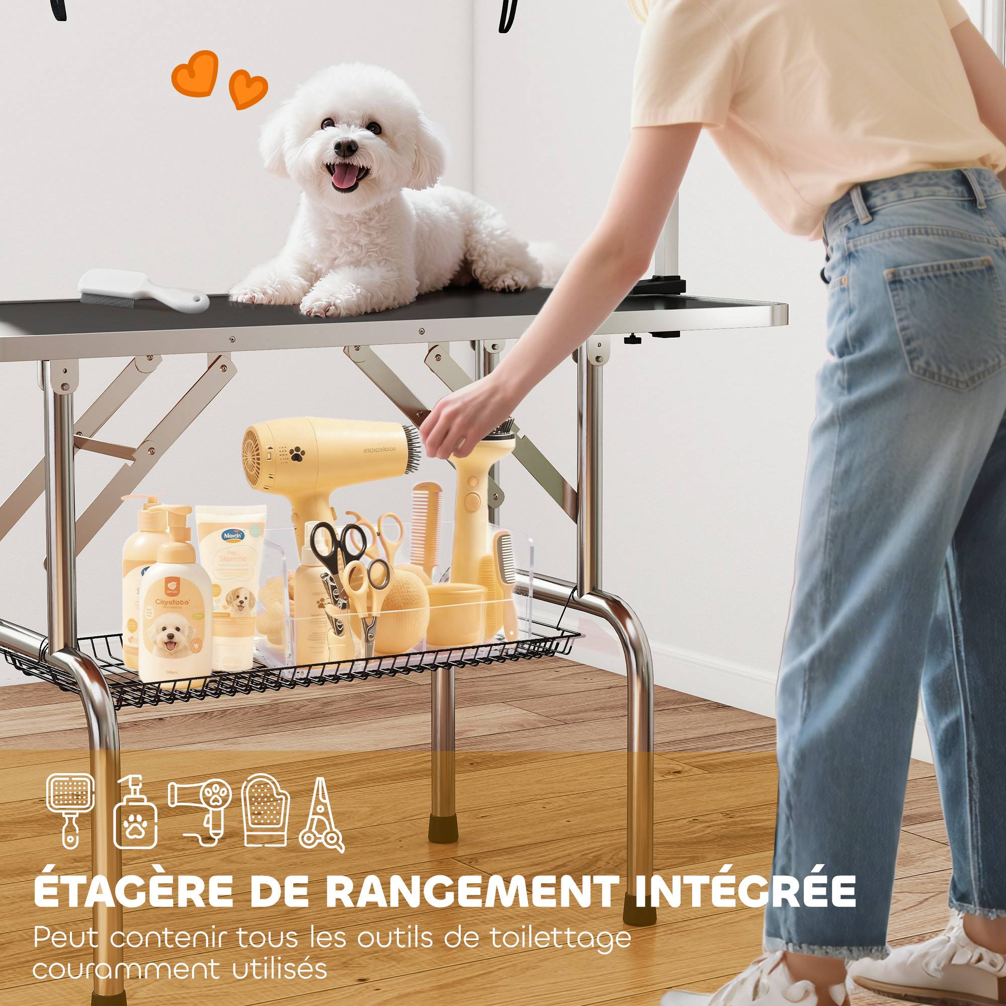 ComfortXL - Table de toilettage chien acier inoxydable 107 x 60 cm potence réglable pliante - ComfortXL Outdoor Living - Image 9