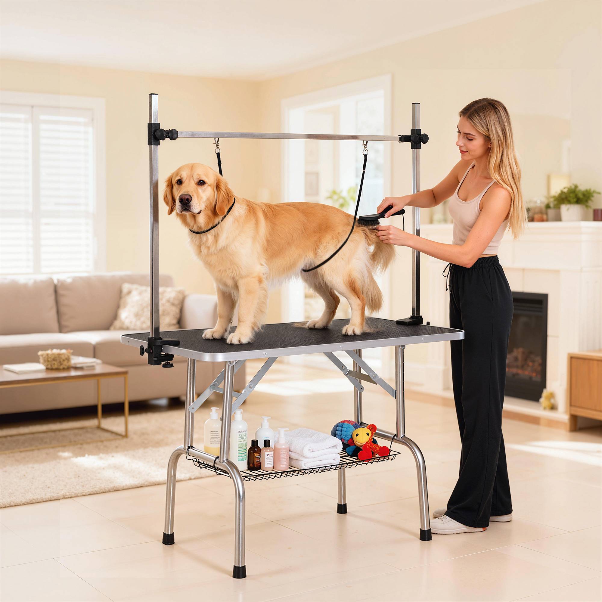 ComfortXL - Table de toilettage chien acier inoxydable 107 x 60 cm potence réglable pliante - ComfortXL Outdoor Living - Image 2
