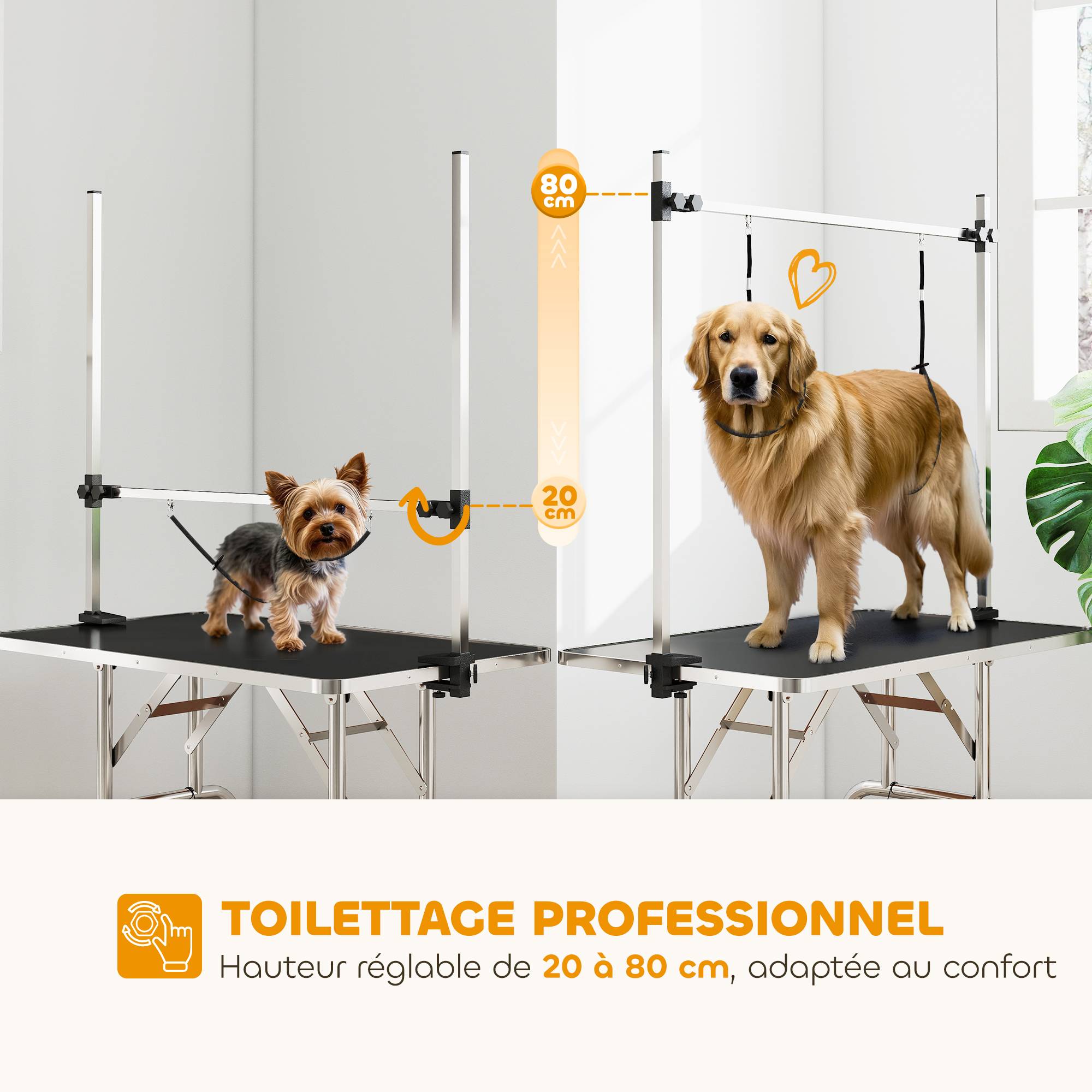 ComfortXL - Table de toilettage chien acier inoxydable 107 x 60 cm potence réglable pliante - ComfortXL Outdoor Living - Image 5