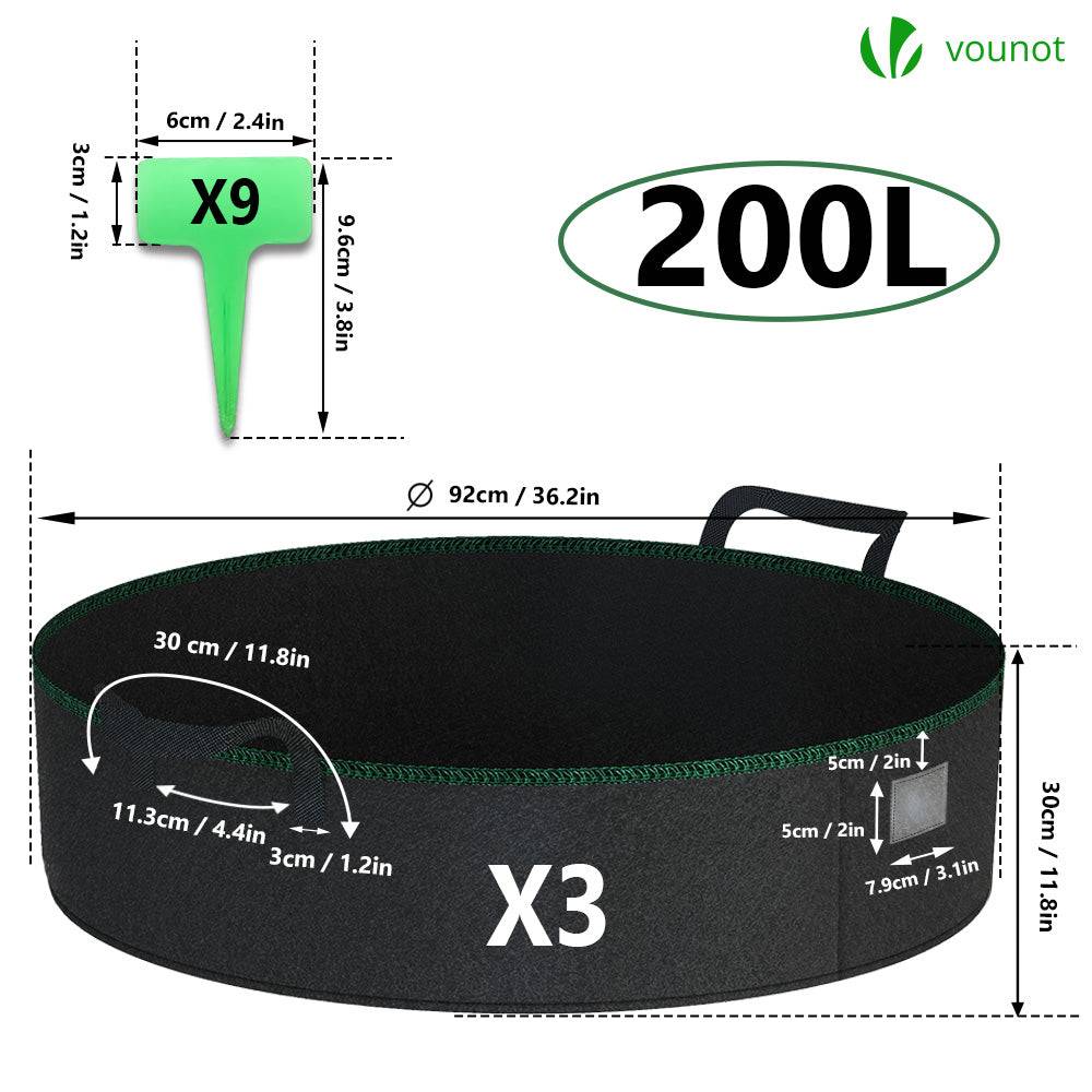 Lot de 3 sacs de plantation non tisse 200L avec poignee Noir - Image 2