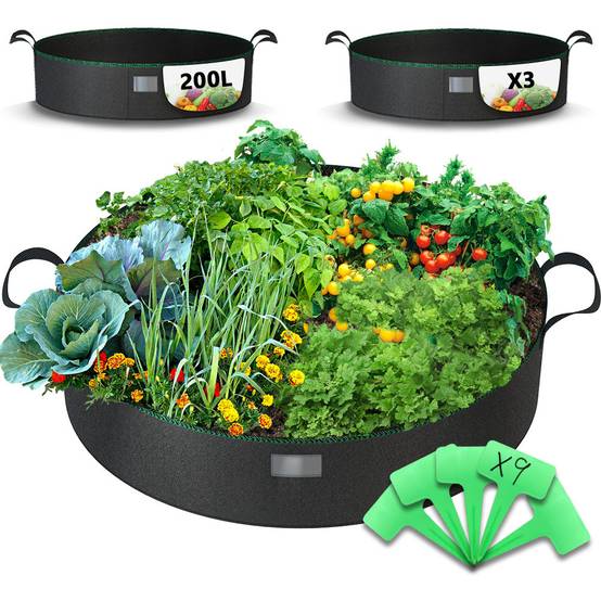 Lot de 3 sacs de plantation non tisse 200L avec poignee Noir - Image 1