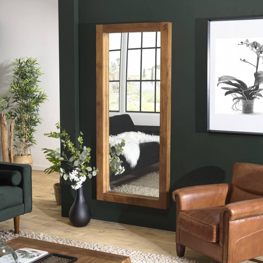 Macabane - ALIDA - Miroir rectangulaire marron 180x80cm bois teck - Image 2