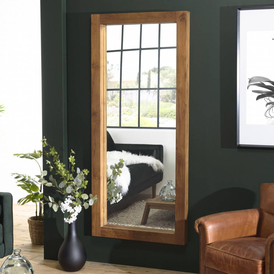 Macabane - ALIDA - Miroir rectangulaire marron 180x80cm bois teck - Image 5