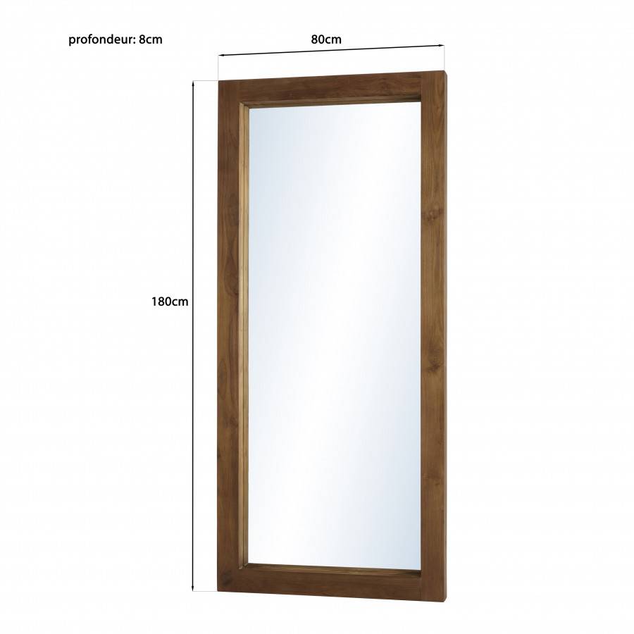 Macabane - ALIDA - Miroir rectangulaire marron 180x80cm bois teck - Image 8
