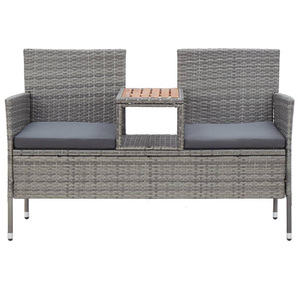 Maison Chic - Banc de jardin - Banc d'extérieur - Banquette 2 places et table à thé 143 cm poly rotin gris - Image 1