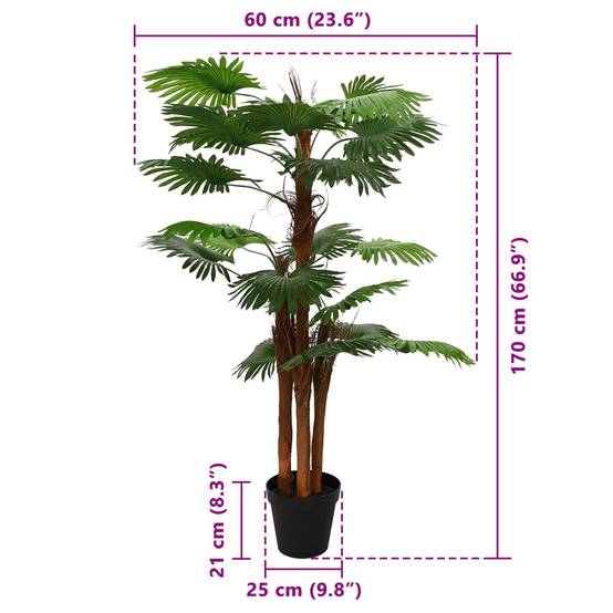 Palmier artificiel tissu et bambou vert 60 x 25 x 170 cm - PANGIVO - Image 6