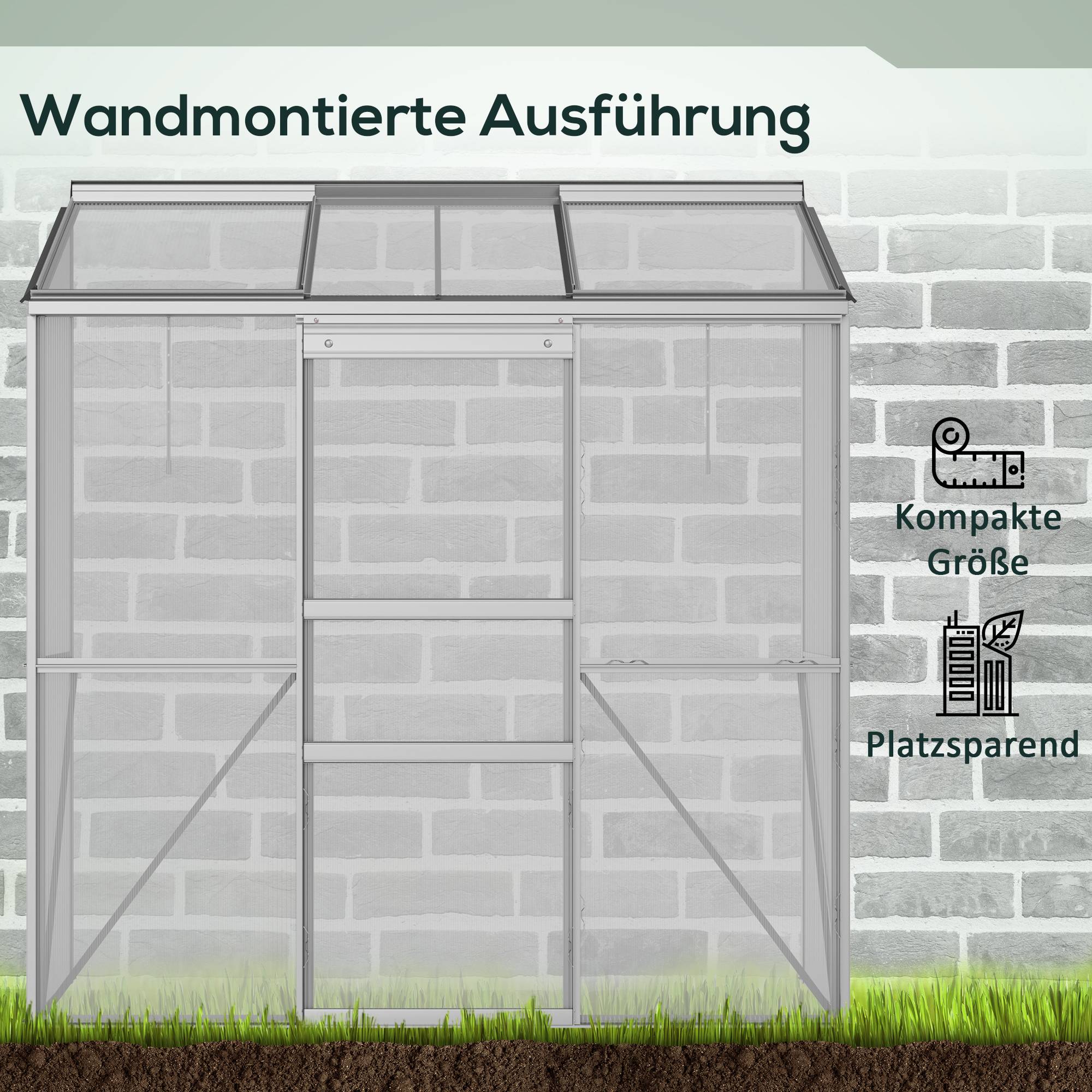 Serre adossée aluminium polycarbonate murale avec porte coulissante 192x68x196cm - ComfortXL Outdoor Living - Image 6