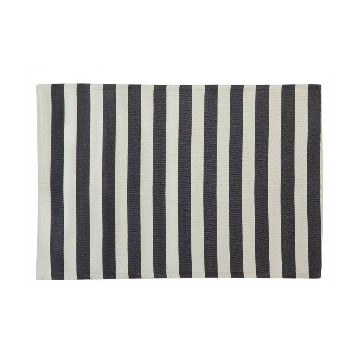 Aubry Gaspard - Grand tapis d'extérieur en polypropylène 160 x 230 cm Rayures - Noir - Image 1