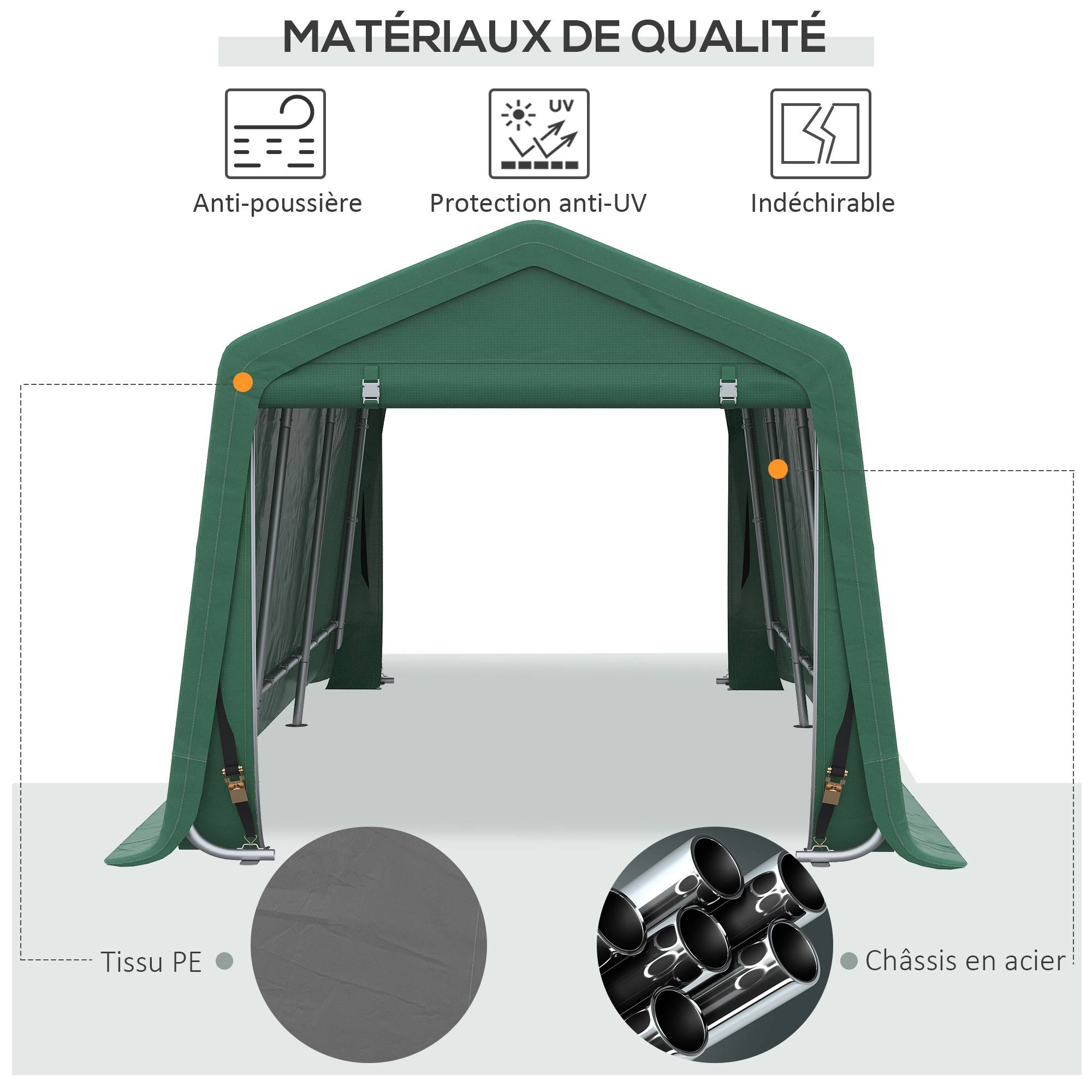 Outsunny - Tente garage carport dim. 6L x 3l x 2,62H m acier galvanisé PE haute densité 180 g/m² imperméable anti-UV vert - Outsunny - Image 4