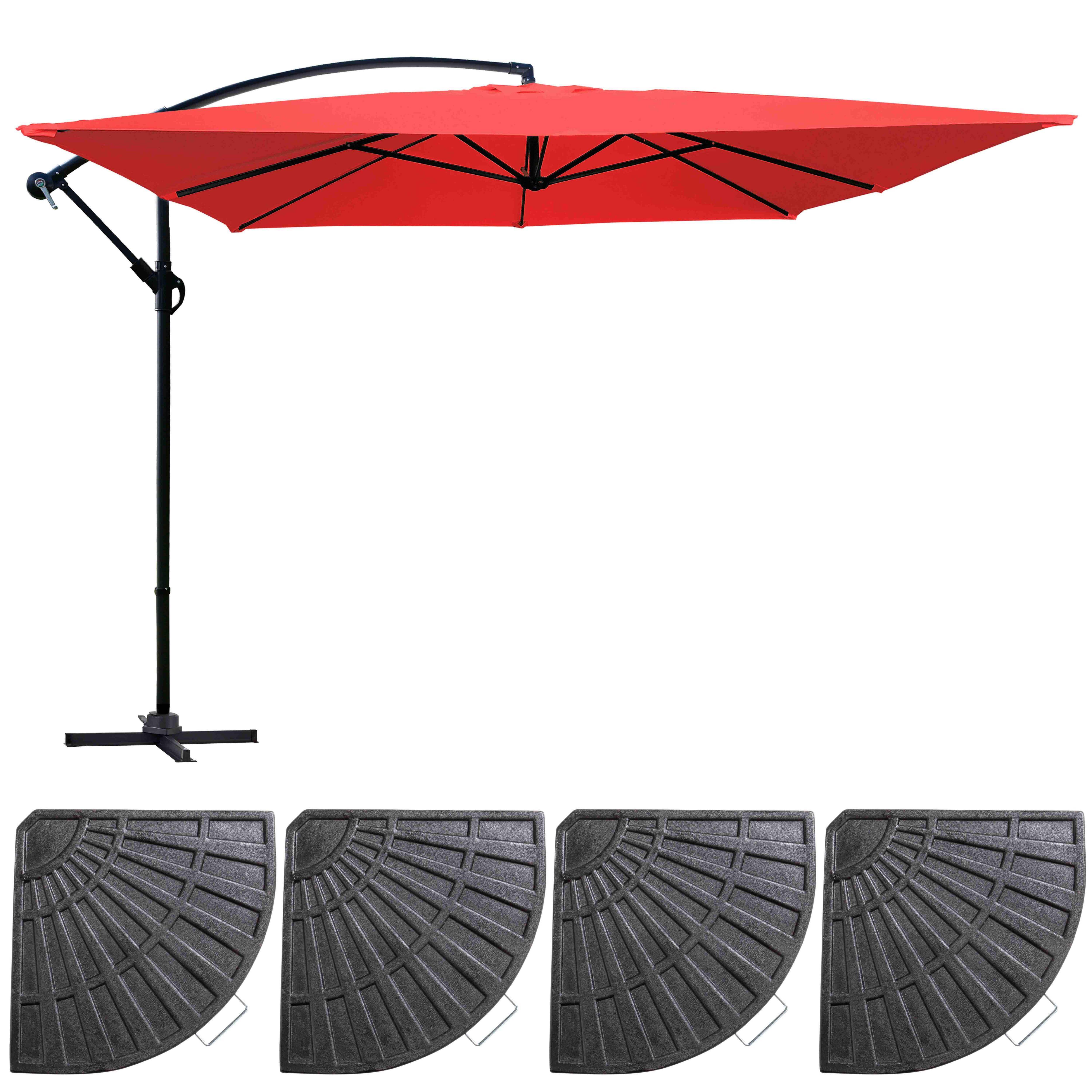 Oviala - Parasol déporté 3x3m et 4 dalles à lestées rouge Genova - Oviala - Image 2
