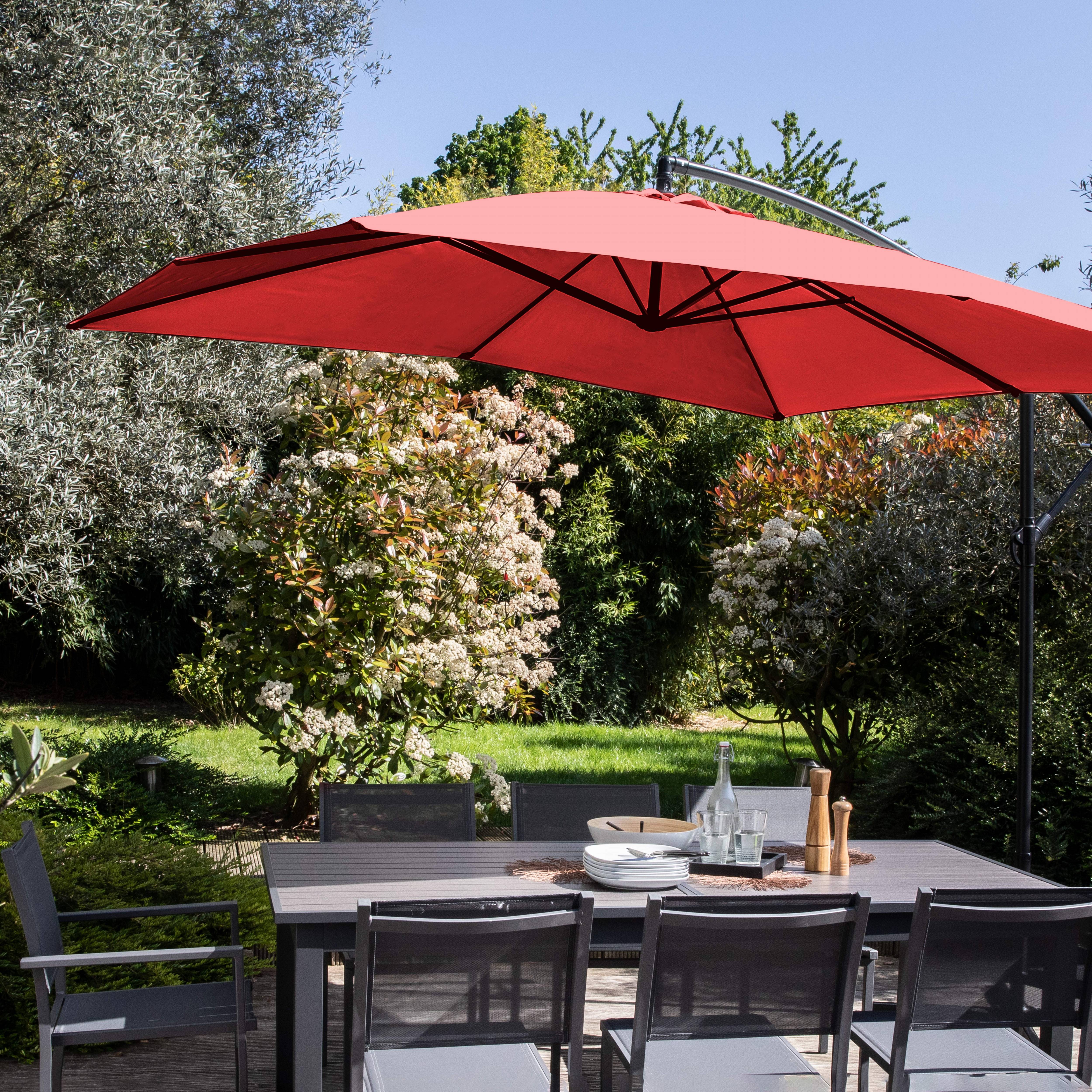 Oviala - Parasol déporté 3x3m et 4 dalles à lestées rouge Genova - Oviala - Image 3