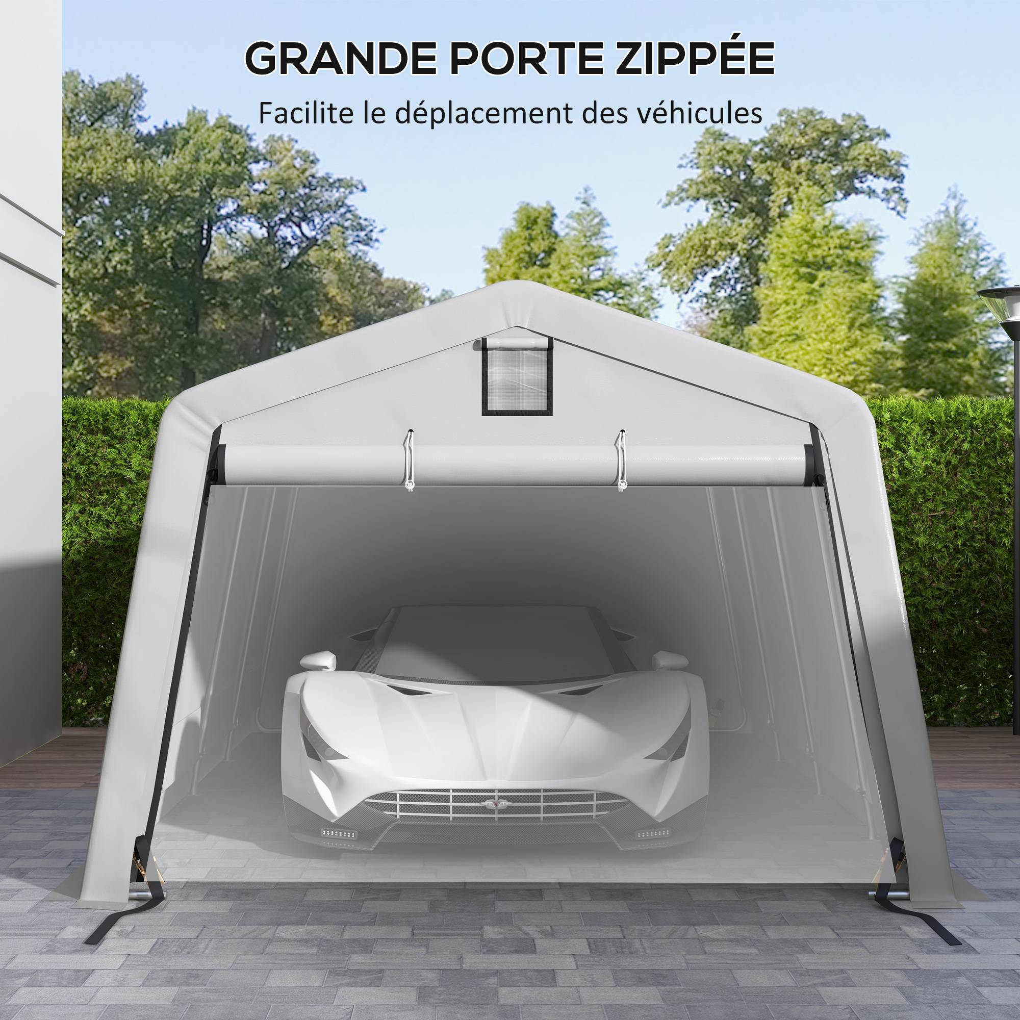 ComfortXL - Carport Tente Garage Acier Galvanisé Voiture Stockage Imperméable Anti-UV 6,2x3,3m Gris - ComfortXL Outdoor Living - Image 8