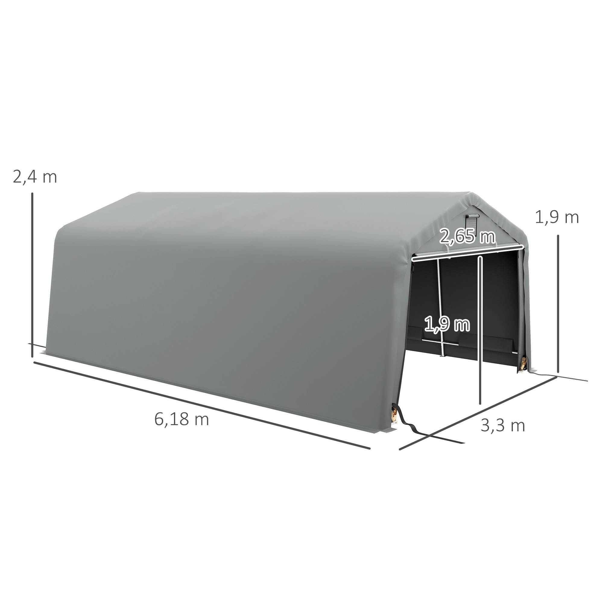 ComfortXL - Carport Tente Garage Acier Galvanisé Voiture Stockage Imperméable Anti-UV 6,2x3,3m Gris - ComfortXL Outdoor Living - Image 5