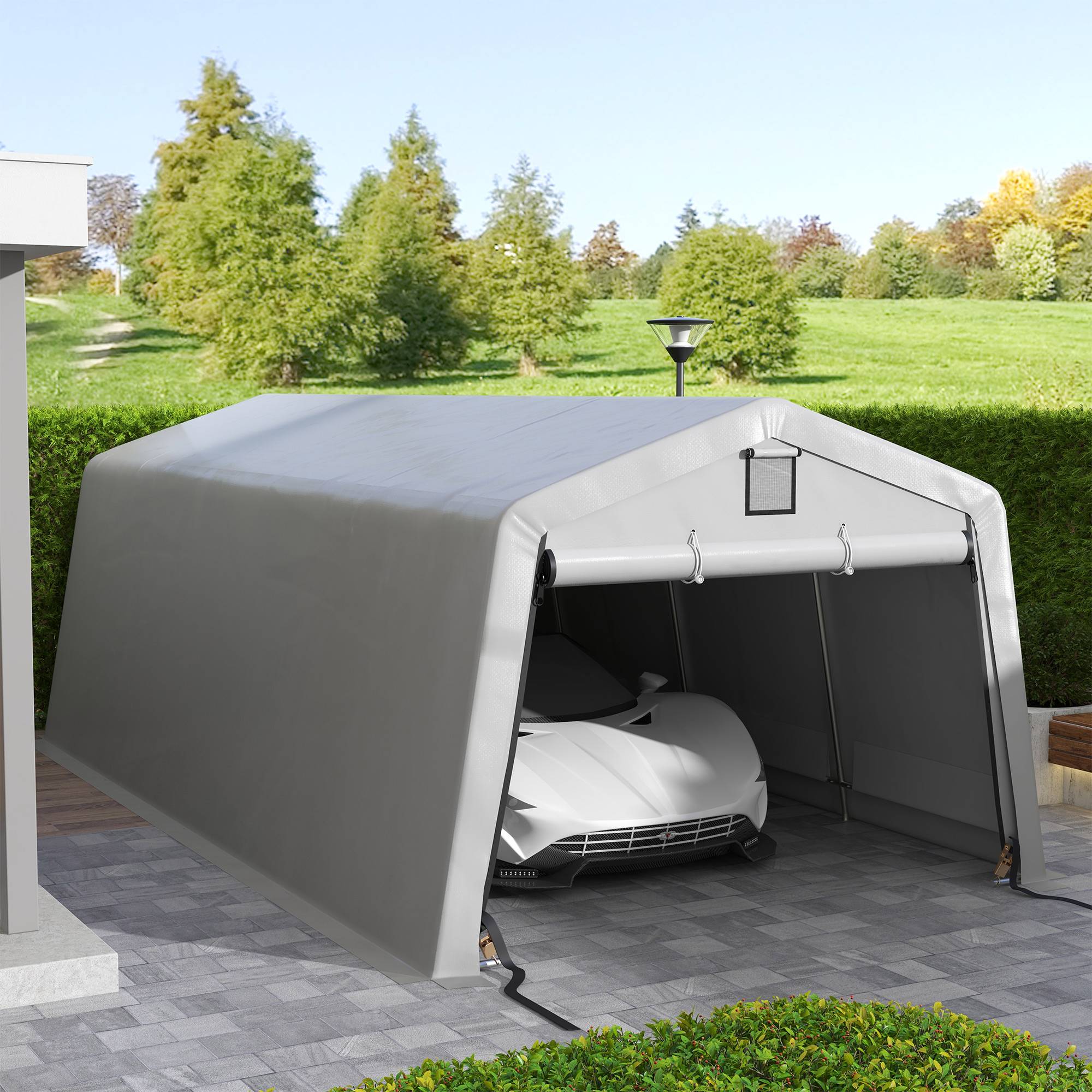 ComfortXL - Carport Tente Garage Acier Galvanisé Voiture Stockage Imperméable Anti-UV 6,2x3,3m Gris - ComfortXL Outdoor Living - Image 4