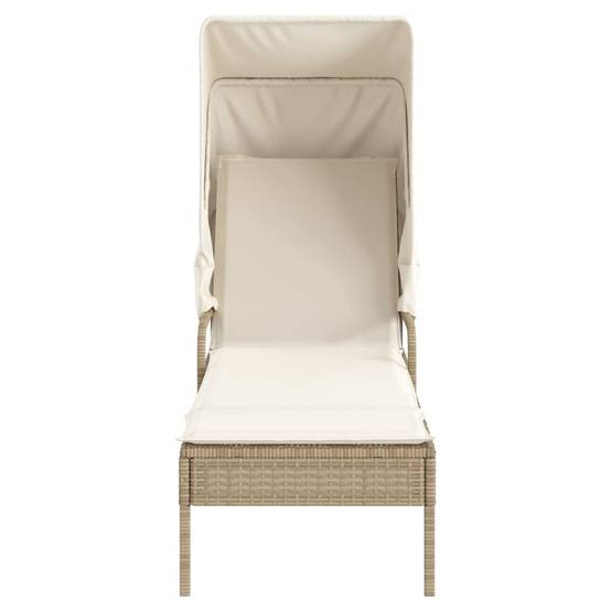 Chaise longue | Transat | Bain de soleil avec auvent beige résine tressée - Image 4