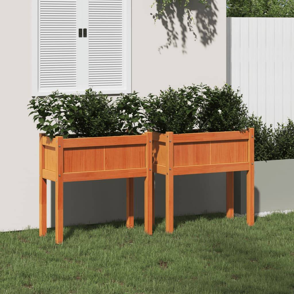 Lot de 2 Jardinières sur pieds bois 70x31x70 cm potager terrasse balcon Marron – ComfortXL Outdoor Living - Image 3