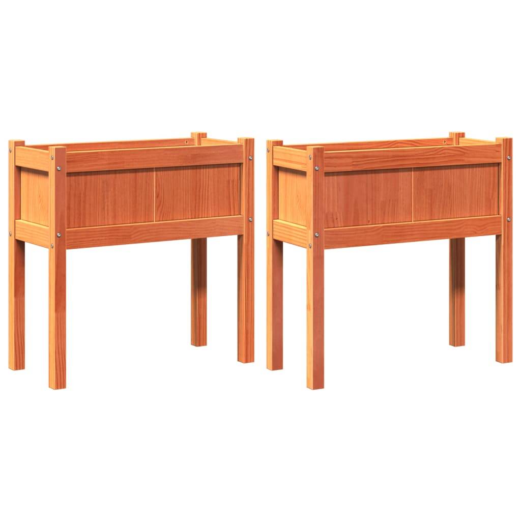 Lot de 2 Jardinières sur pieds bois 70x31x70 cm potager terrasse balcon Marron – ComfortXL Outdoor Living - Image 2