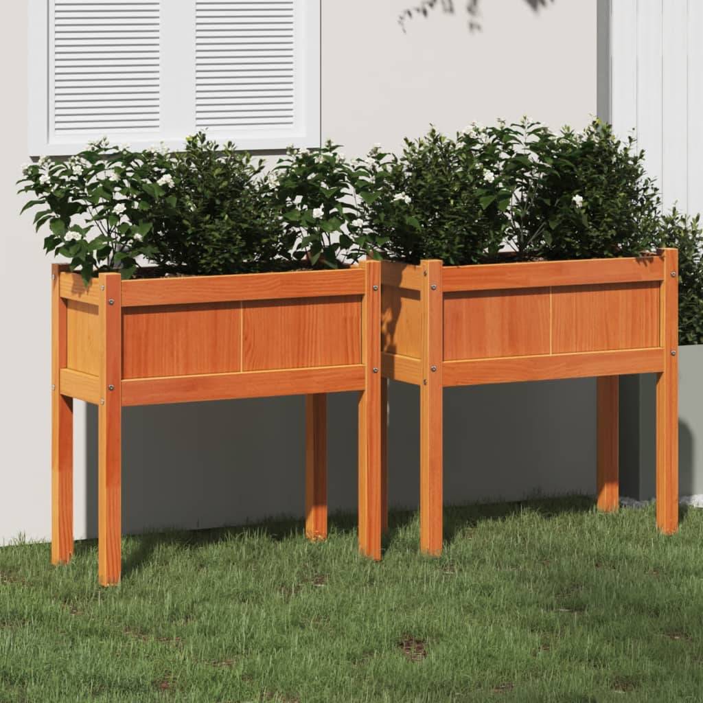 Lot de 2 Jardinières sur pieds bois 70x31x70 cm potager terrasse balcon Marron – ComfortXL Outdoor Living - Image 1