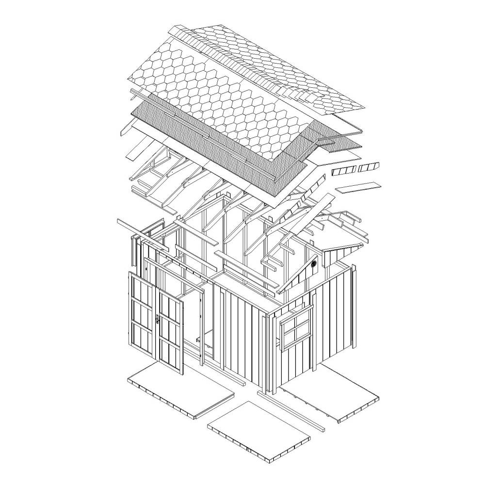 Timbela - Abri de Jardin Qualité Premium 8,68 m² - H252x250x412 cm avec un sol et des bardeaux bitumineuxs - Timbela M914-TUNDRA GREY - Image 7