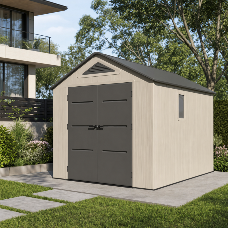 Abri de jardin en résine HDPE 7,8 m² avec plancher et fenêtre Jobu crème et anthracite - Image 2