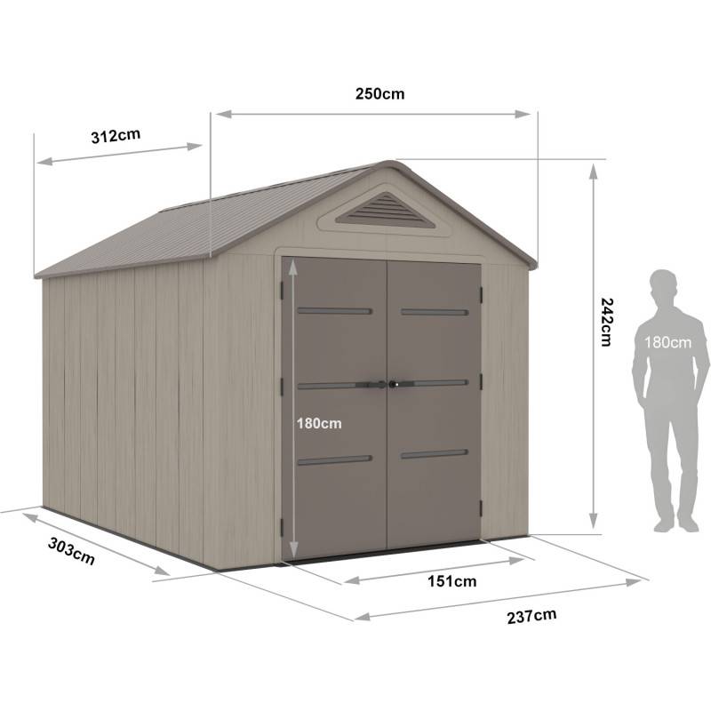 Abri de jardin en résine HDPE 7,8 m² avec plancher et fenêtre Jobu crème et anthracite - Image 5