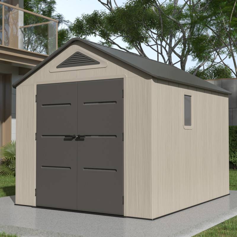 Abri de jardin en résine HDPE 7,8 m² avec plancher et fenêtre Jobu crème et anthracite - Image 4