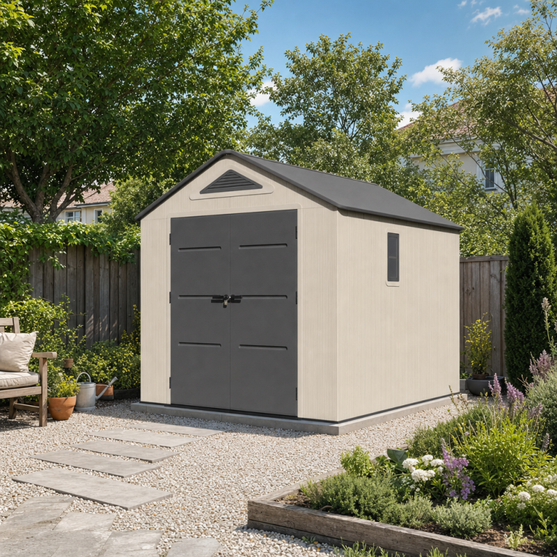 Abri de jardin en résine HDPE 7,8 m² avec plancher et fenêtre Jobu crème et anthracite - Image 3
