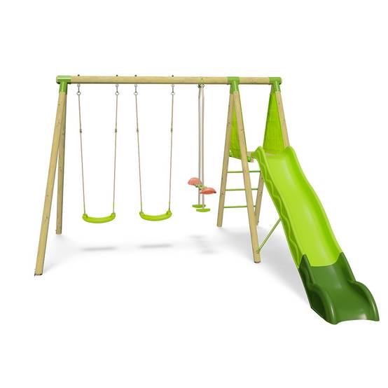 Station de jeux bois 2,30 m Topwood AZUKI VERT- 6 enfants - Image 1