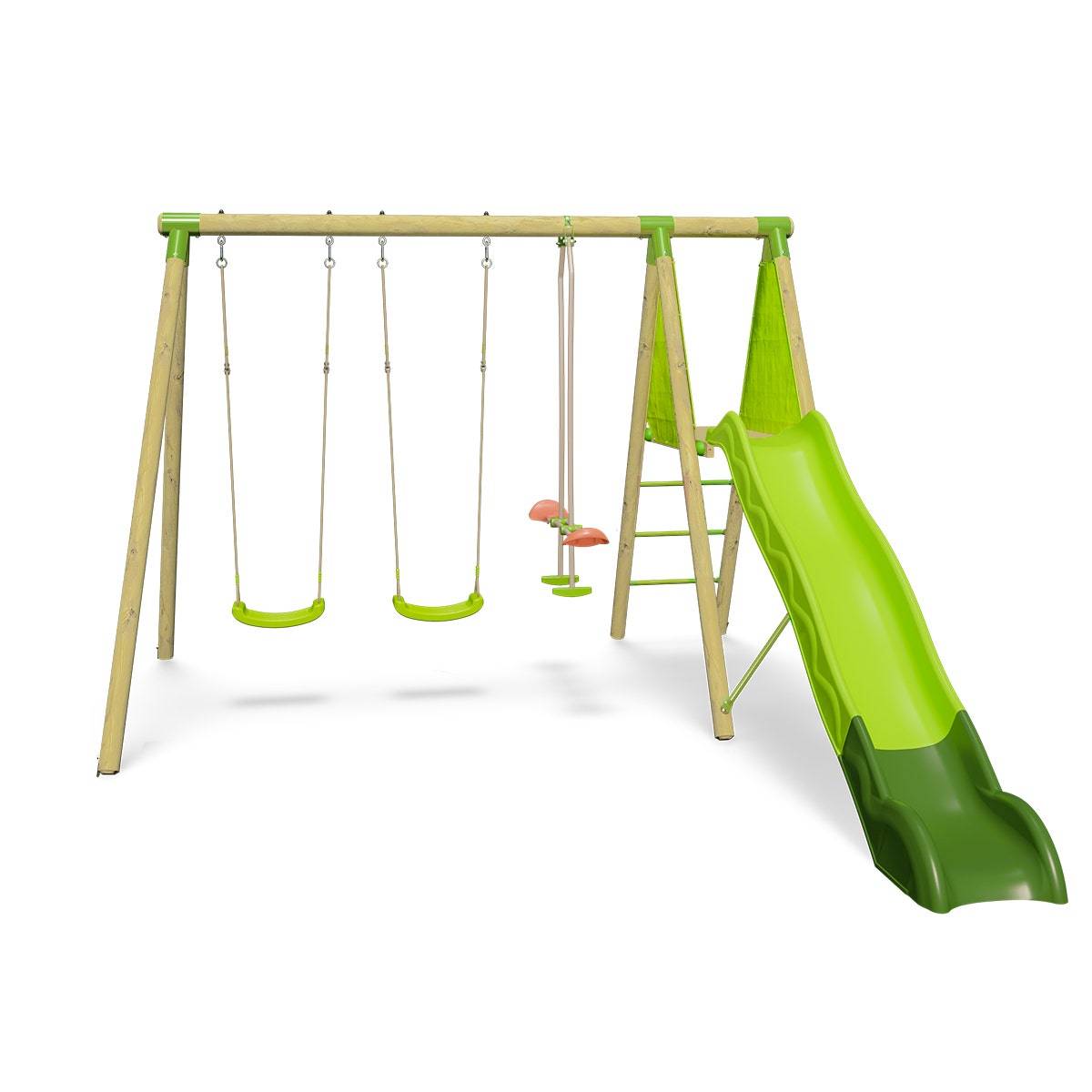 Station de jeux bois 2,30 m Topwood AZUKI VERT- 6 enfants - Image 1