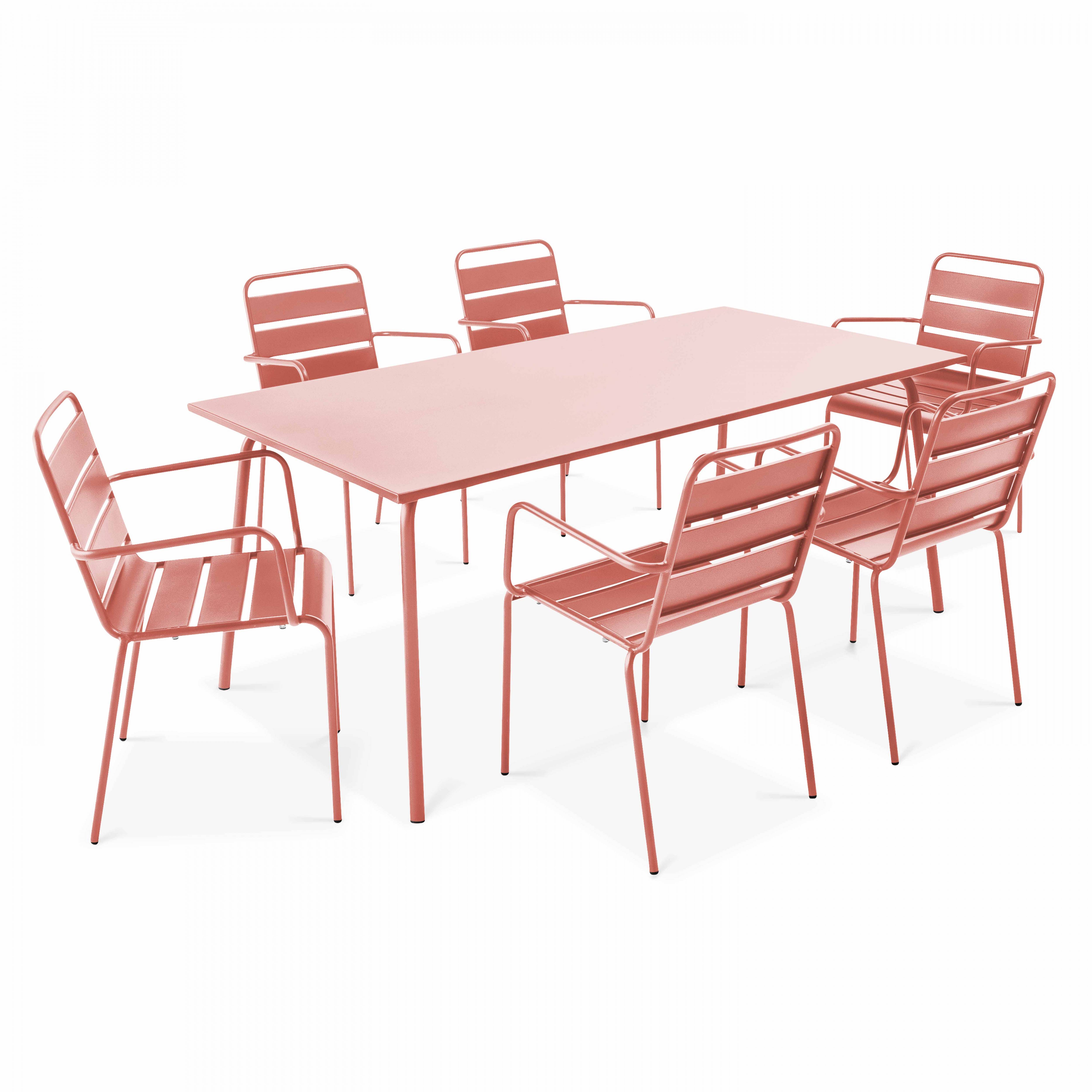 Oviala - Ensemble table de jardin et 6 fauteuils en métal argile Palavas - Oviala - Image 1