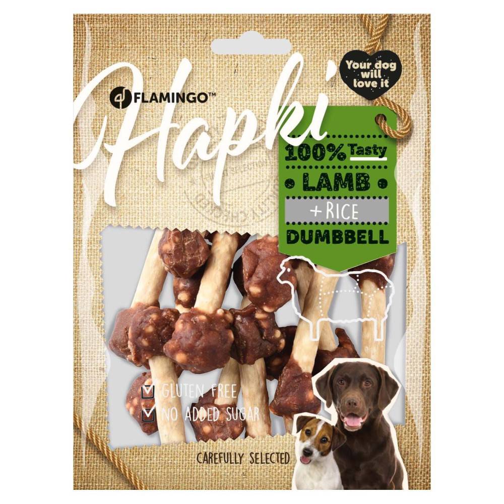 Friandise riz et agneau  haltère Hapki BBQ pour chien 150 g sans gluten. - Image 2