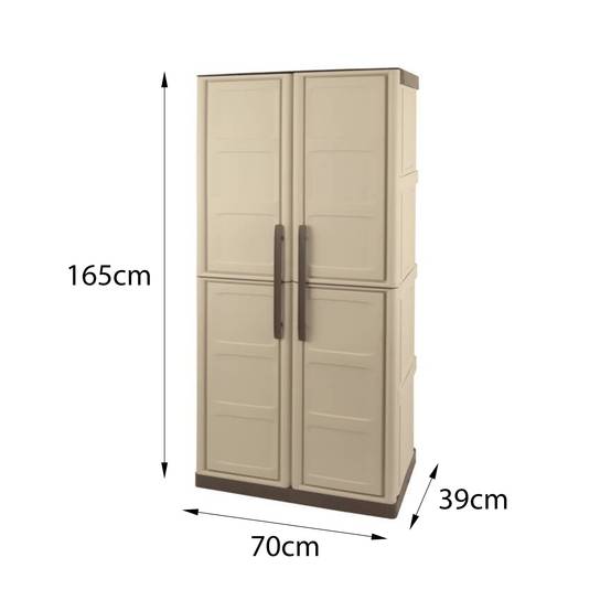 Dmora - Armoire d'extérieur Marchin, Armoire de balcon polyvalente, Armoire d'extérieur 2 portes, Beige et Marron, Finition Damier, 70x39h165 cm - Dmora - Image 3