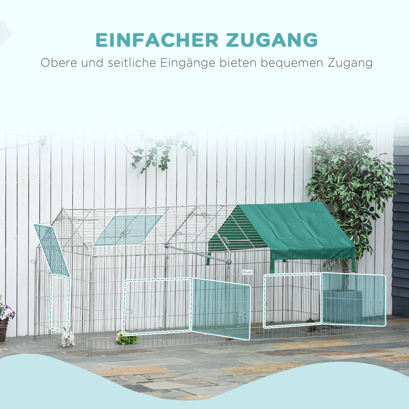 Enclos Lapin Extérieur Acier Pliable Parc Poulailler avec Toit 220x103cm Vert - ComfortXL Pet Living - Image 5