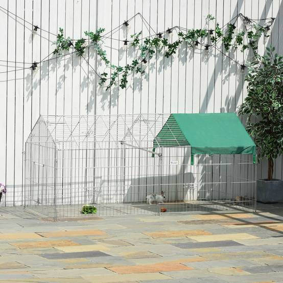 Enclos Lapin Extérieur Acier Pliable Parc Poulailler avec Toit 220x103cm Vert - ComfortXL Pet Living - Image 1