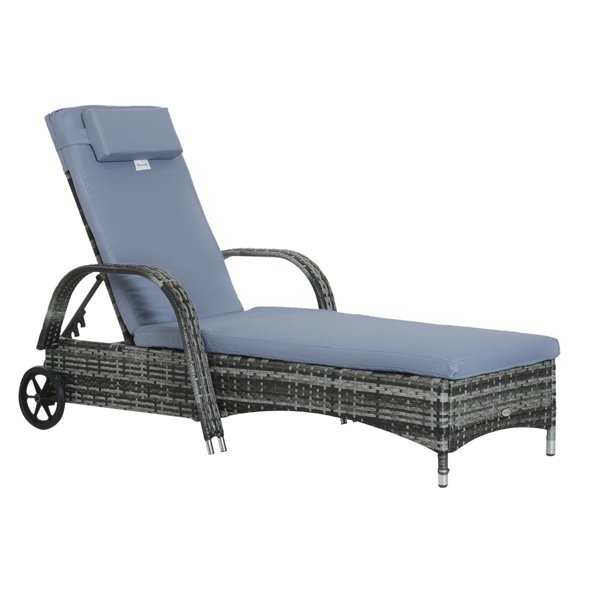 ComfortXL - Bain de soleil en résine tressée gris bleu 200 x 73 cm dossier 5 positions avec coussin et roulettes - Image 10