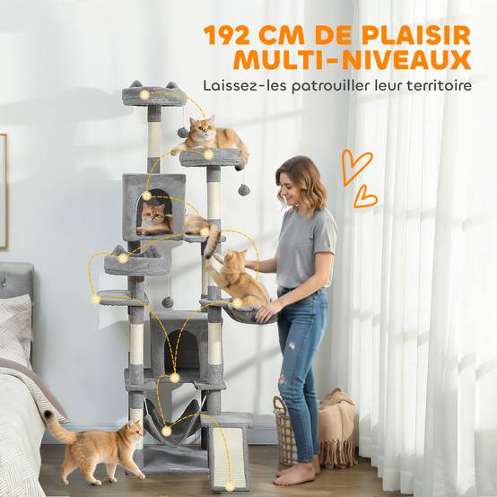 Arbre à chat sisal et peluche gris 48 x 48 x 192 cm - PANGIVO - Image 6