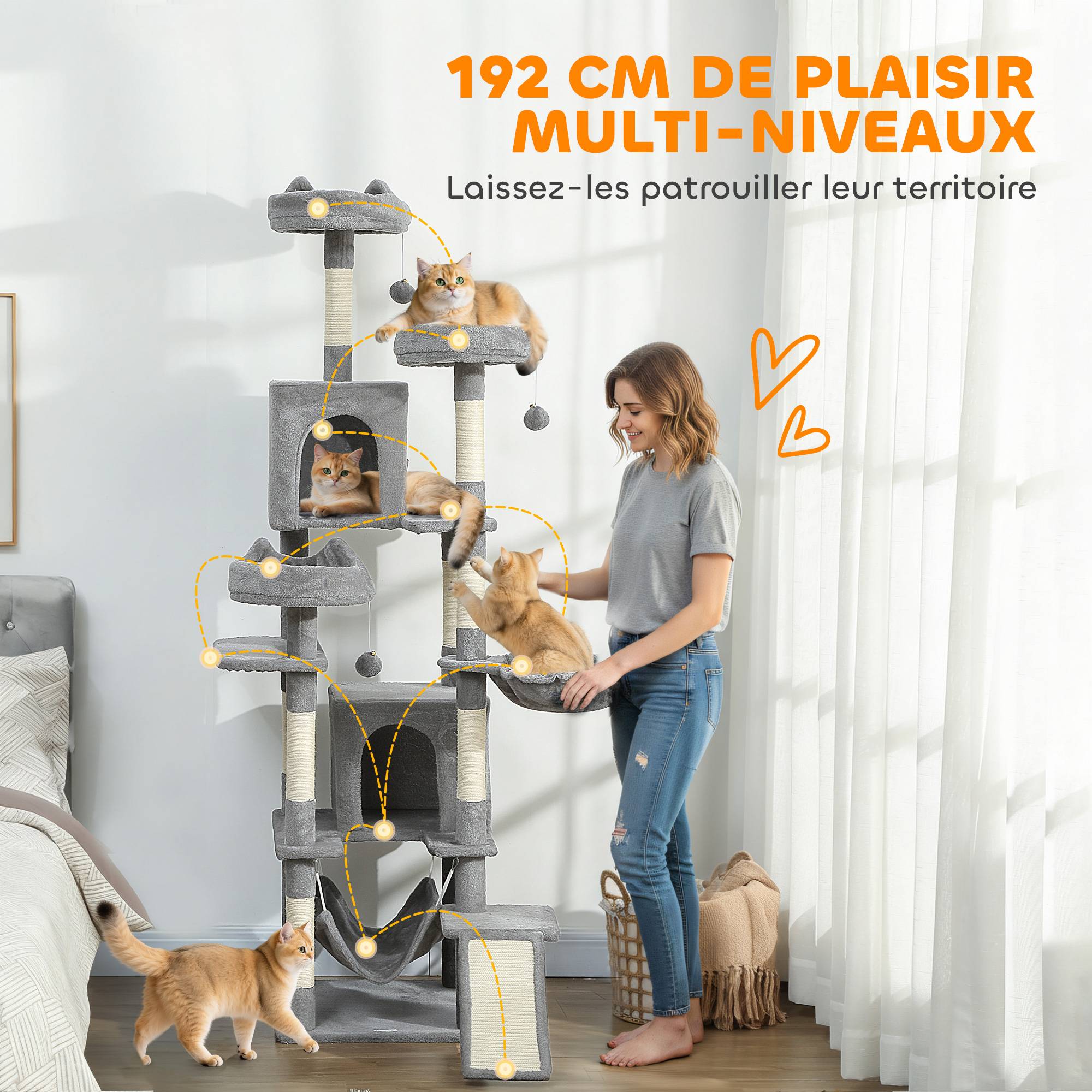 Arbre à chat sisal et peluche gris 48 x 48 x 192 cm - PANGIVO - Image 6