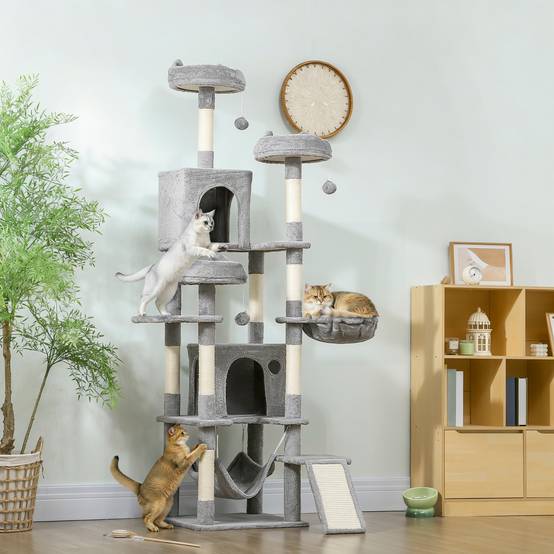 Arbre à chat sisal et peluche gris 48 x 48 x 192 cm - PANGIVO - Image 4