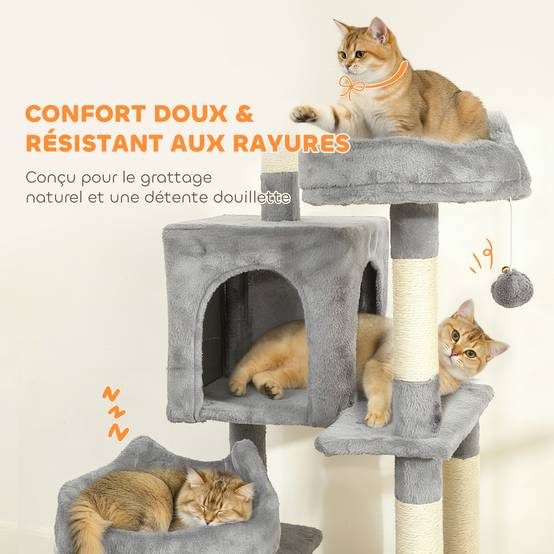 Arbre à chat sisal et peluche gris 48 x 48 x 192 cm - PANGIVO - Image 9