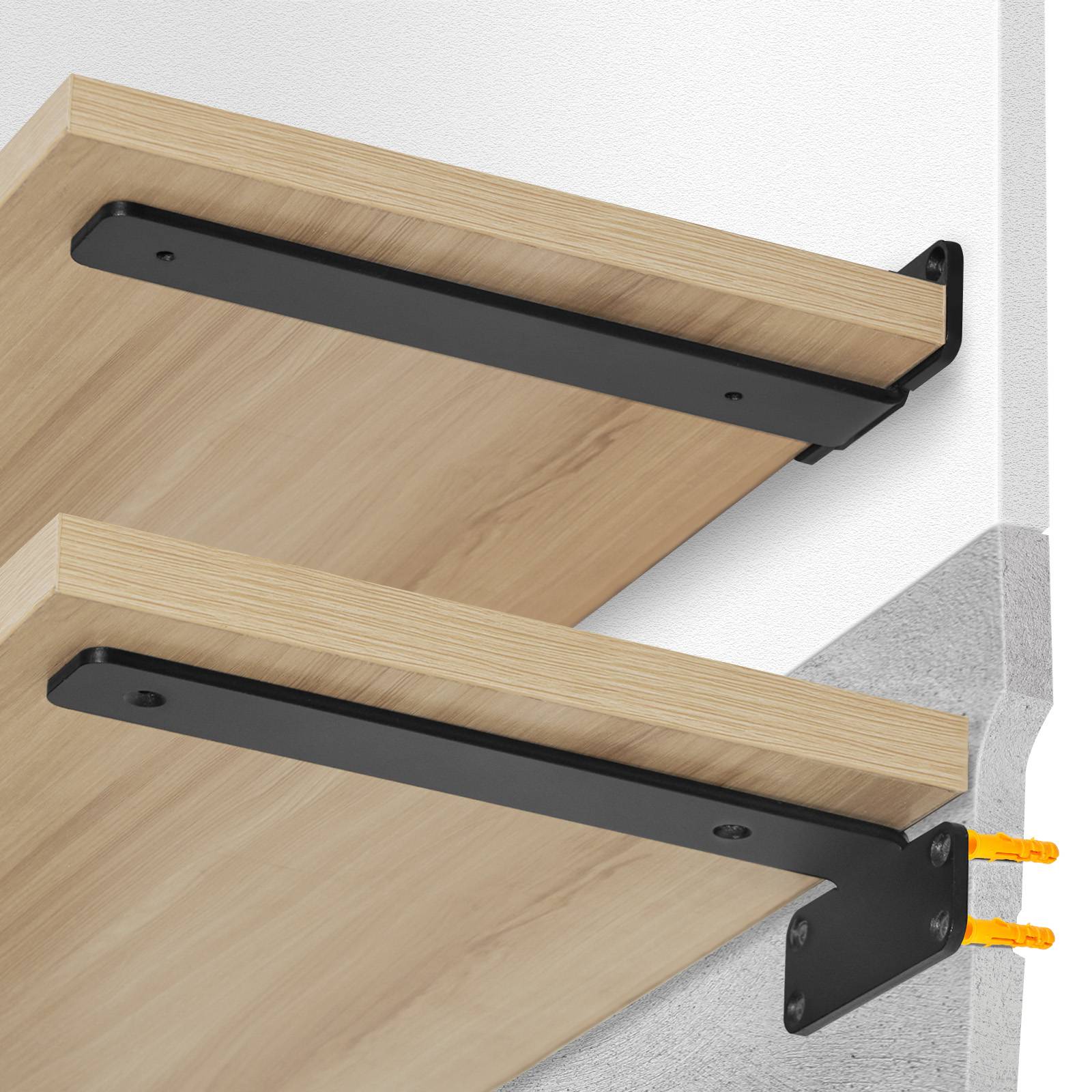 VEVOR Équerre étagère noire, 210x100x45 mm. Acier épaisseur 5 mm, charge 72,6 kg. Lot de 6, style flottant. - Image 1