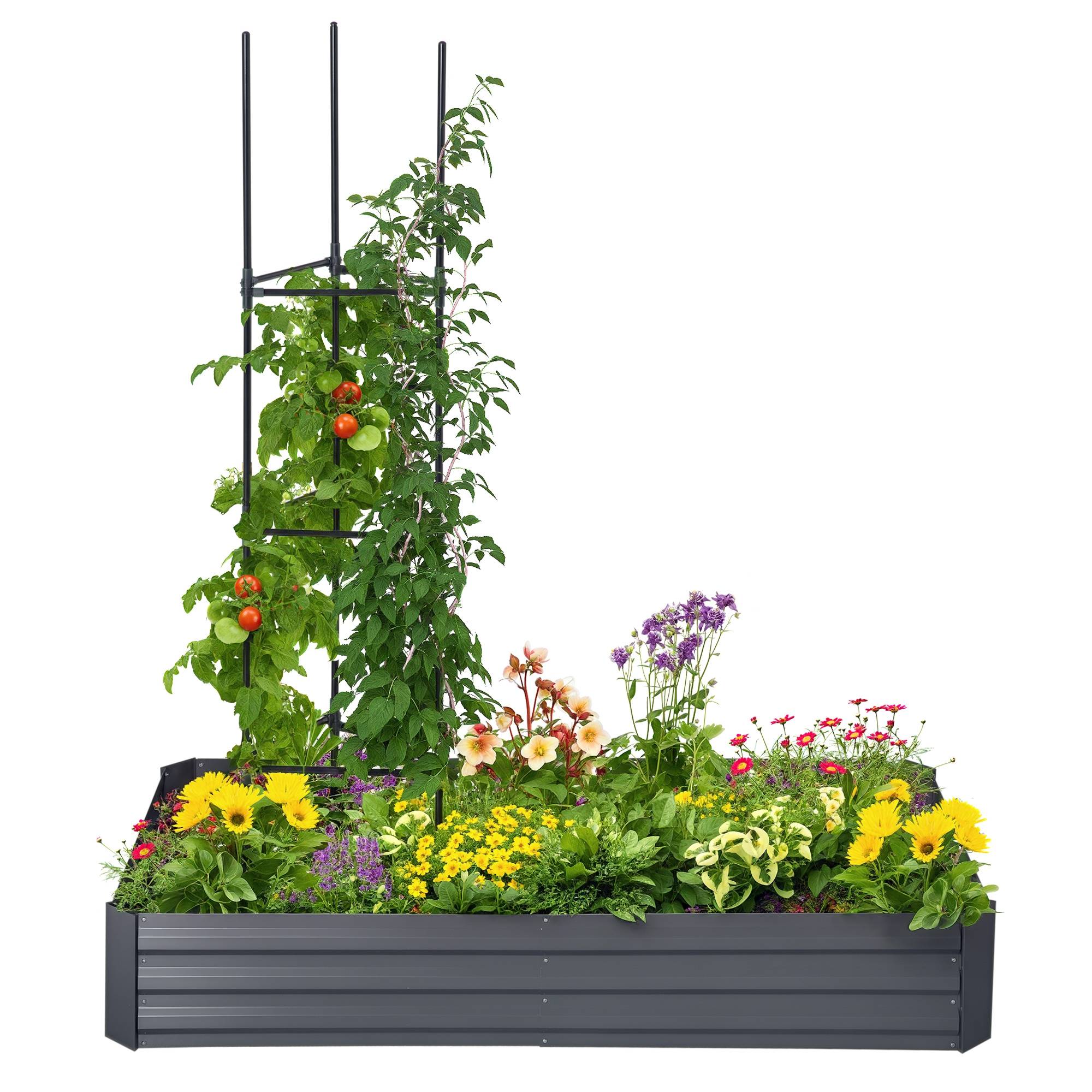 Carré potager jardinière rectangulaire en métal avec tuteurs pour tomates et plantes grimpantes 180 x 90 x 29,5 cm - Image 1