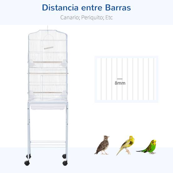 Cage à Oiseaux sur Pied en Métal Blanc Volière Intérieure avec Roulettes et Étagère 157 cm - ComfortXL Outdoor Living - Image 6