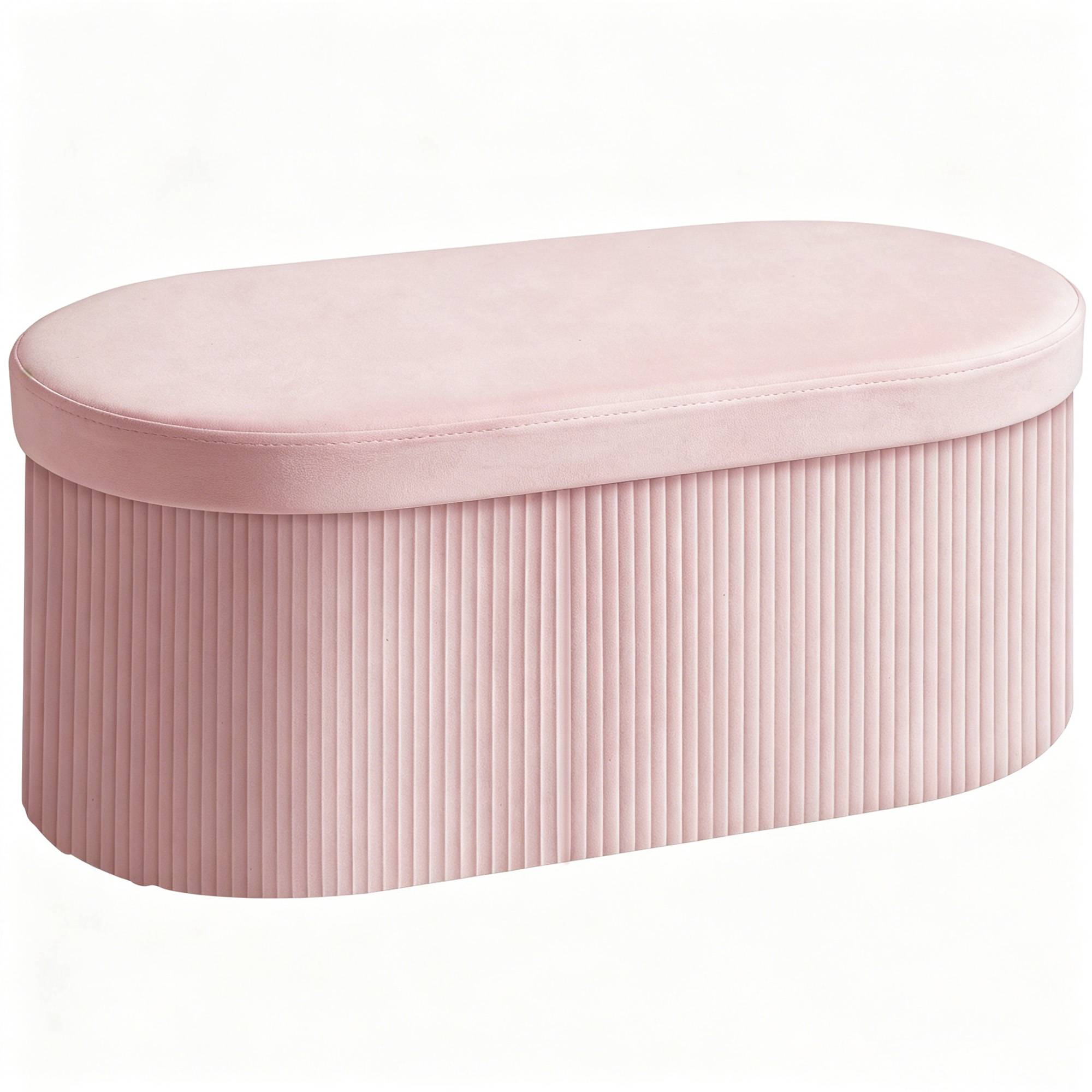 Banc coffre ottoman avec coffre de rangement pliable, 72 L, 76 x 38 x 35 cm, revêtement en velours, coffre de rangement rose - Image 1