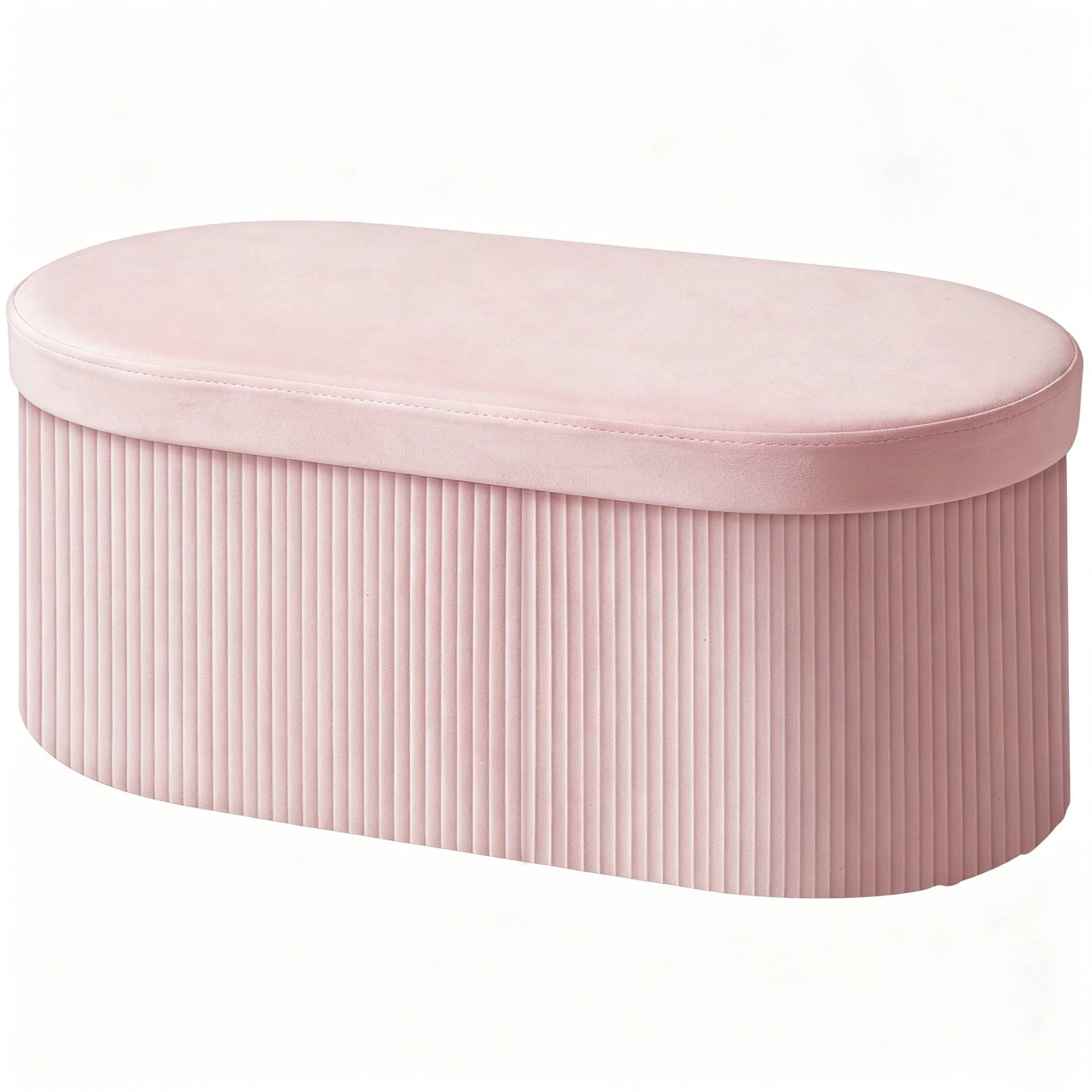 Banc coffre ottoman avec coffre de rangement pliable, 72 L, 76 x 38 x 35 cm, revêtement en velours, coffre de rangement rose - Image 2