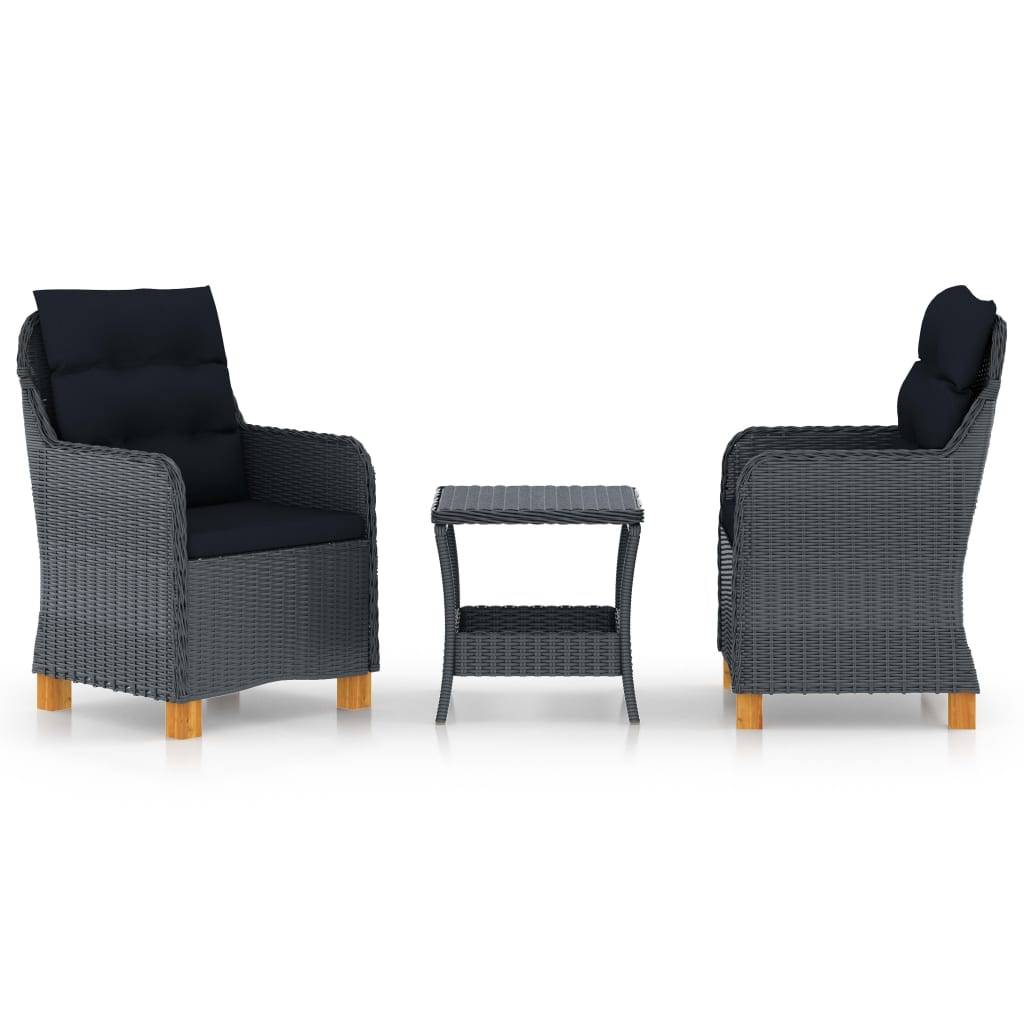 Helloshop26 - Salon de jardin meuble d'extérieur ensemble de mobilier 3 pièces avec coussins résine tressée gris foncé - Image 1